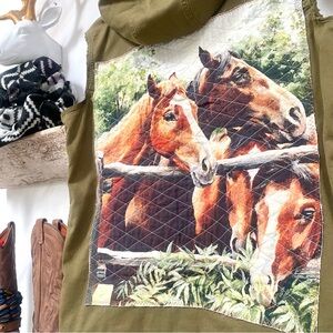 Upcycled HORSE farmhouse vibe boho vest w equestrian southwestern vibe